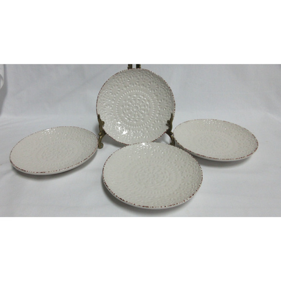 Pfaltzgraff Chateau Round Brown Rim 6" Embossed Ceramic Plates Set of 4 - Picture 1 of 6